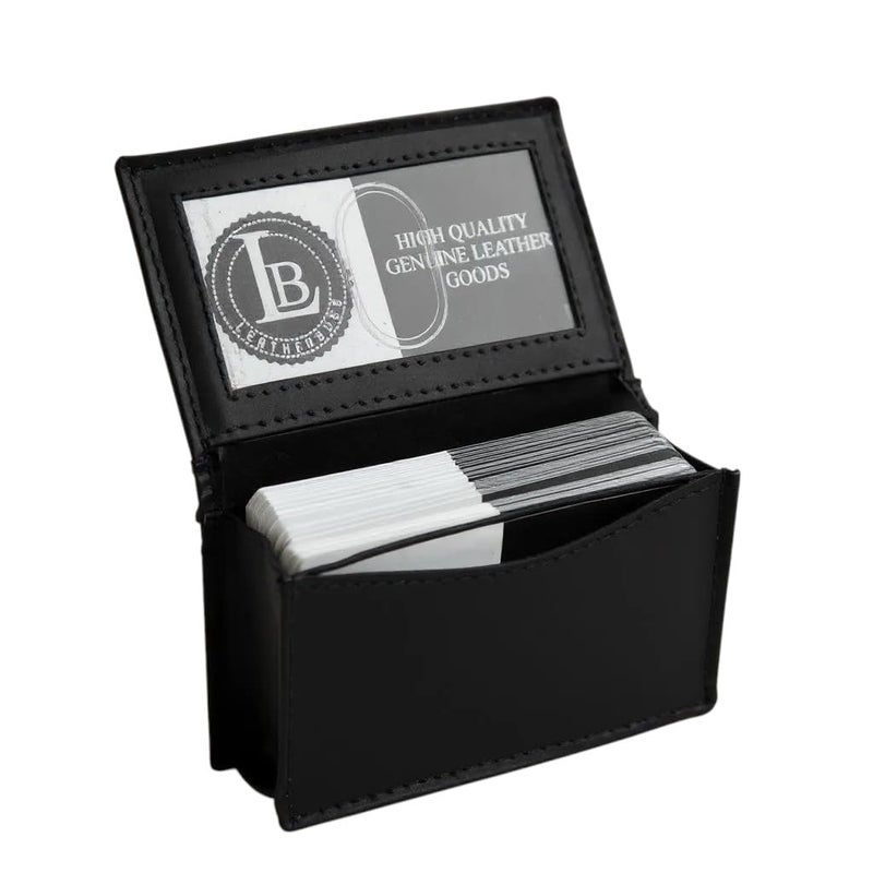 LB LEATHERBOSS Leatherboss Genuine Leather Business Card Holder Wallet | Expandable Pocket, Credit Card & ID Slots | Stylish & Compact | Black - Image 1